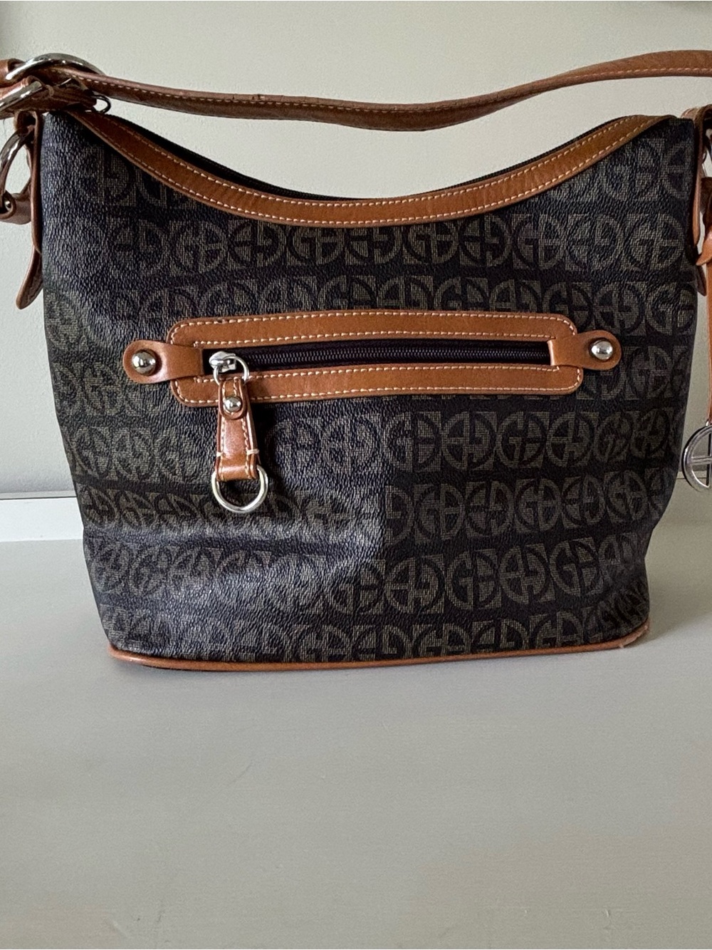 Giani Bernini Monogram Pattern Brown Shoulder Bag